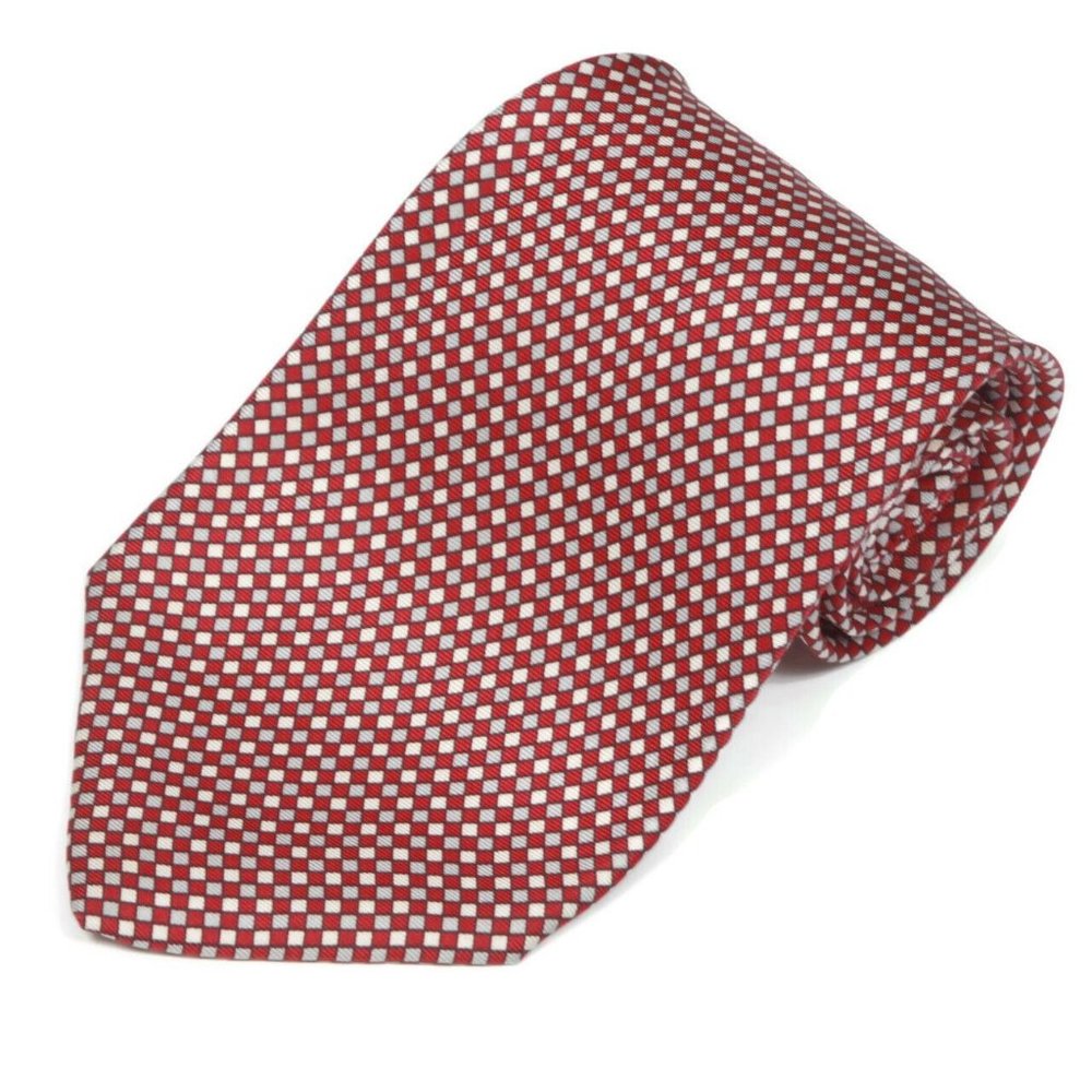 BEAUFORT Swanky Red Diamond Checker Geometric Mens Silk Neck Tie